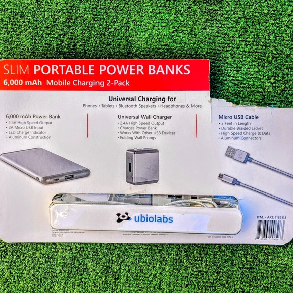 OPEN Ubiolabs 6000mAh Slim Portable Power Banks Mobile Charging 2Pack+USB Cables - Picture 2 of 2
